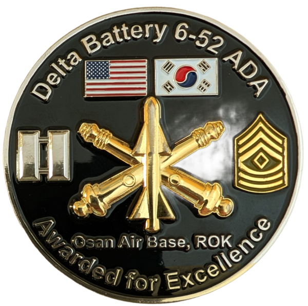 us army delta battery 6-52 ada coins of excellence, military challenge coins,